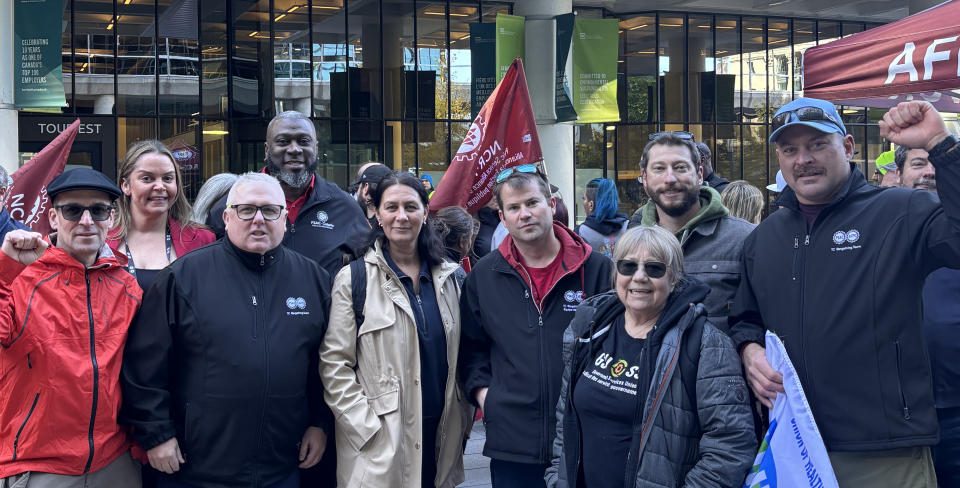 TC bargaining team group photo The TC bargaining team visit the Bank of Canada picket line in Ottawa on October 23, 2026.